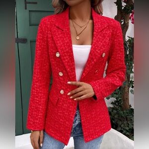 Elegant Red Double-Breasted Women's Blazer